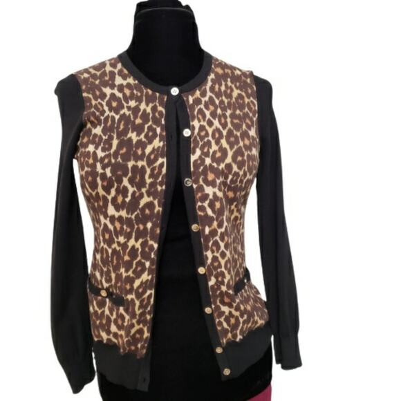 Ann Taylor Amimal Print Button Front Long Sleeve Pocket Knit Sweater Cardigan SP - Picture 1 of 11